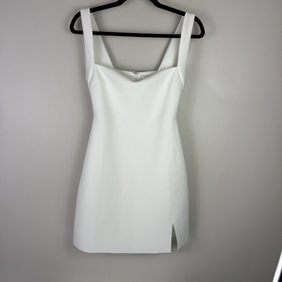 Princess Polly Bombshell White Mini Dress 4 Square Neck Bodycon Slit Party - Picture 2 of 8